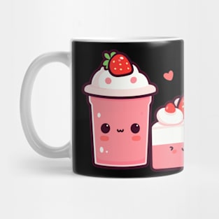 Kawaii Strawberry Ice Cream and Strawberry Cake with Hearts | Cute Kawaii Food Mug